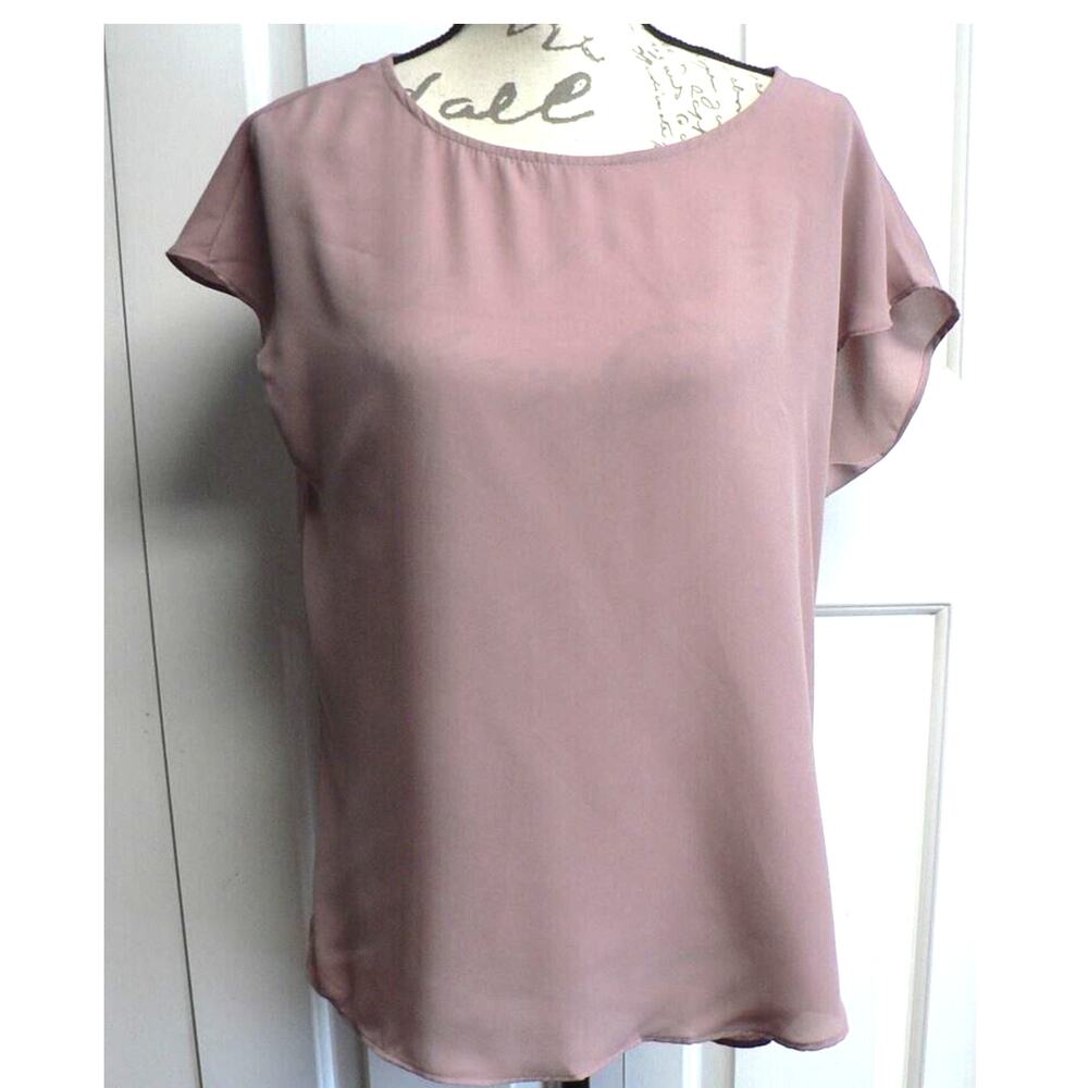 Pleione Round Neck Short Sleeve High-Low Tunic Top in Wood Rose XSmall MSRP $68‎